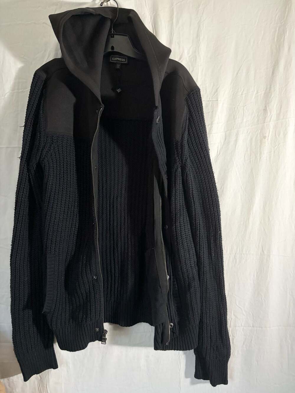 Express Men's Mixed Media Full Zip Hooded Cardigan
